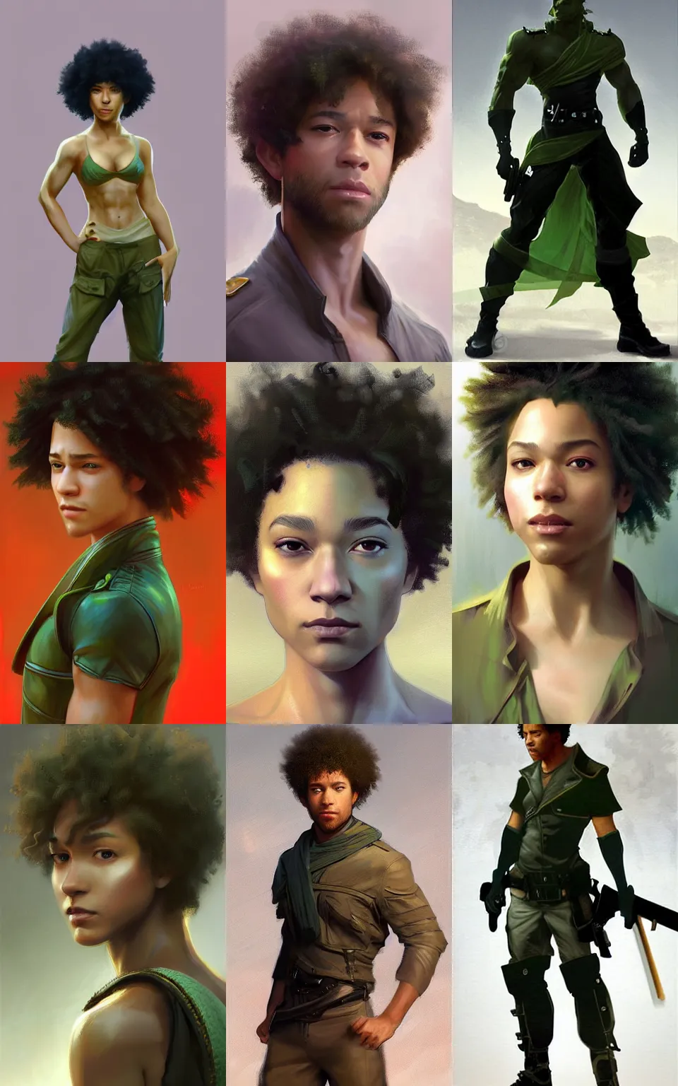 Prompt: character concept portrait, corbin bleu with short green hair, style digital painting, concept art, smooth, sharp focus, illustration, from metal gear, by ruan jia and mandy jurgens and william - adolphe bouguereau, artgerm