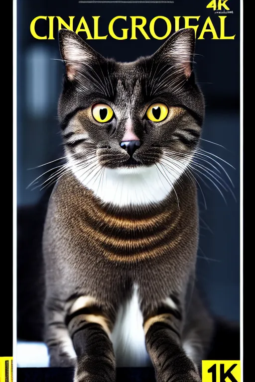 Image similar to extremely beautiful cat, symmetrical, cinematic, elegant, luxury, chrome, real photography, 4 k, ultra hd, national geographic journal cover