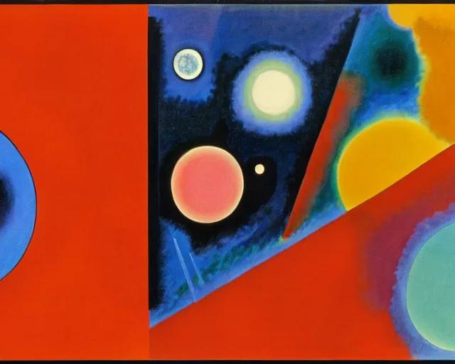 Image similar to a Kandinsky painting of 2001 a Space Odyssey by Stanley Kubrick