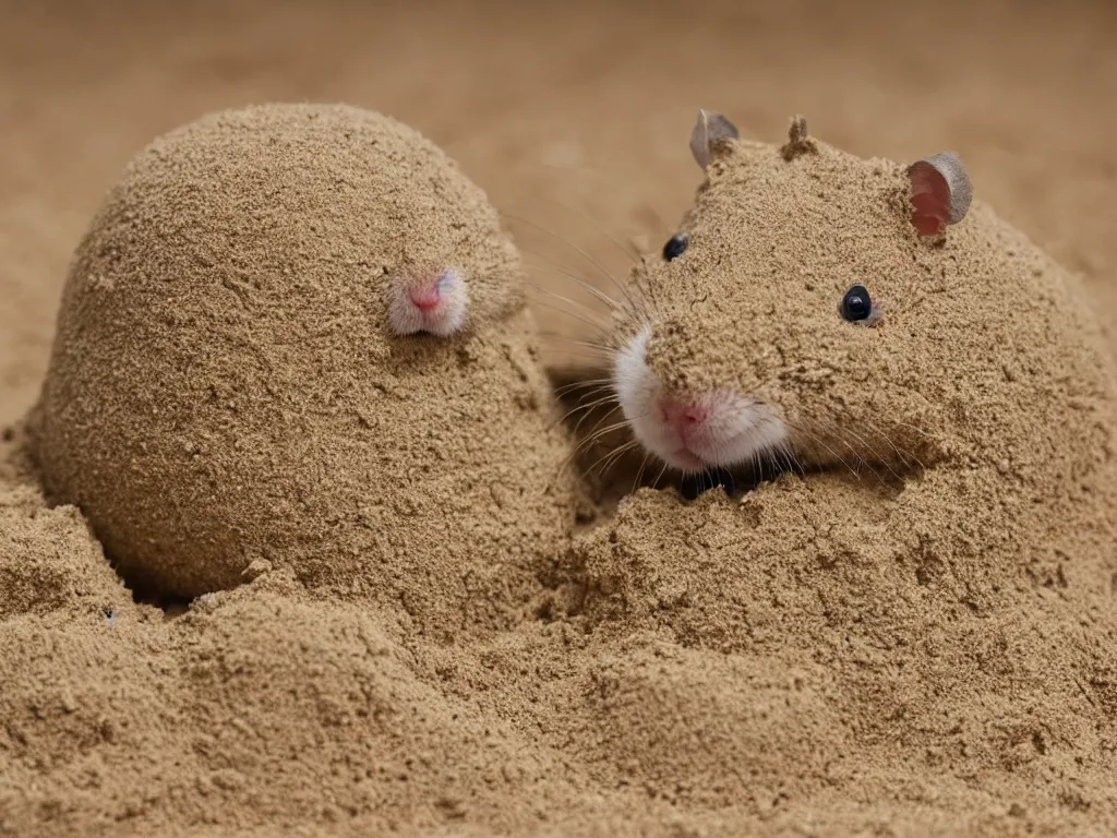 Image similar to Photo of a hamster making a giant sandcastle, highly-detailed 4K award-winning