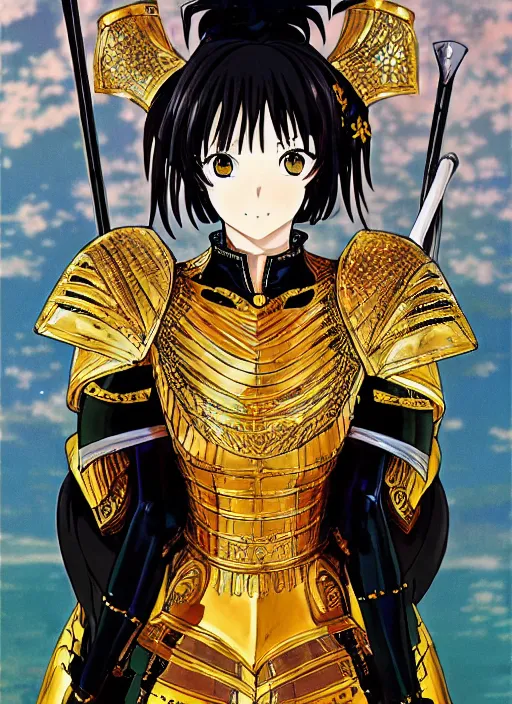 Prompt: key anime visual portrait of a woman knight in ceremonial armor 3 / 4 angle pose, face by murata range, armor designed by gutsav klimt