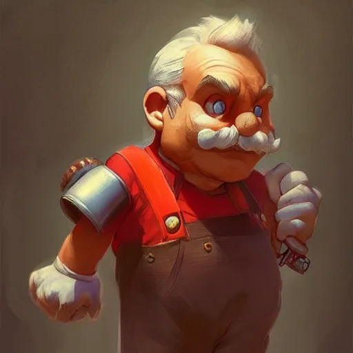 Prompt: old man super mario, highly detailed, digital painting, artstation, illustration, art by artgerm and greg rutkowski and alphonse mucha