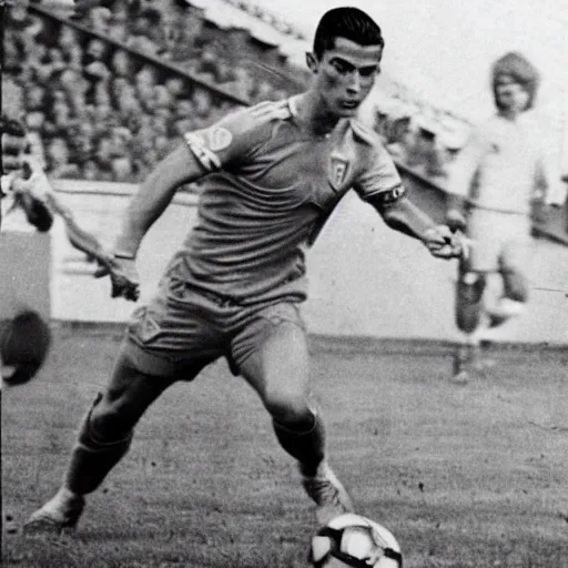 Prompt: a photo of cristiano ronaldo from 1 9 6 0 s,