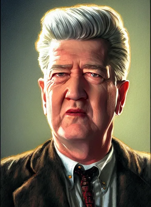 Image similar to portrait of david lynch in back to the future ( 1 9 8 5 ), highly detailed, centered, solid color background, digital painting, artstation, concept art, smooth, sharp focus, illustration, donato giancola, joseph christian leyendecker, les edwards, ed repka, wlop