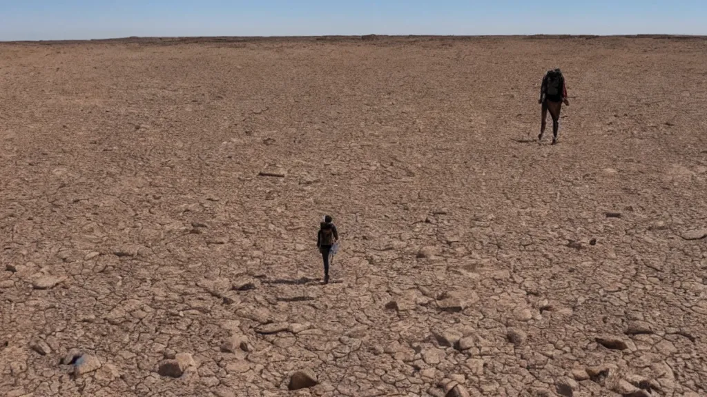 Image similar to una persona caminando en el desierto, realismo