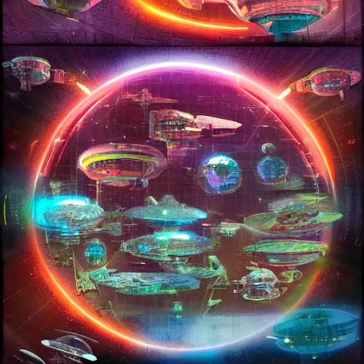 Image similar to a futuristic space colony with large round bubbled archaeologies, highly detailed, sci-fi, high-tech, star wars, star trek, firefly, neon lights