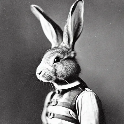 Image similar to a rabbit dressed as a north pole explorer, 1 8 8 0 s photograph, portrait,