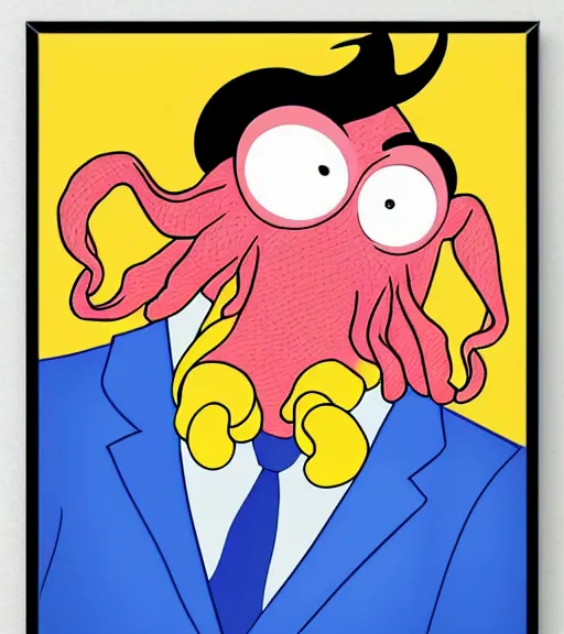 Prompt: cthulhu wearing suit, yellow background, disney movie poster style, animation