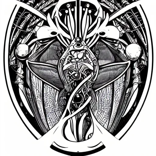 Image similar to a circular vector tattoo design in an art nouveau style, and in the style of h. r. giger.