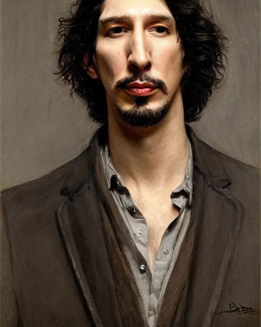 Image similar to beautiful realistic artistic detailed portrai of adam driver by gaston bussiere, donato giancola