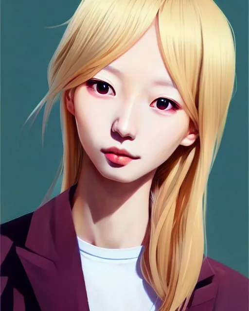 Image similar to portrait of Soo Joo Park as Anime girl cute-fine-face, blonde hair, full body! pretty face, realistic shaded Perfect face, fine details. Anime. realistic shaded lighting by Ilya Kuvshinov Giuseppe Dangelico Pino and Michael Garmash and Rob Rey