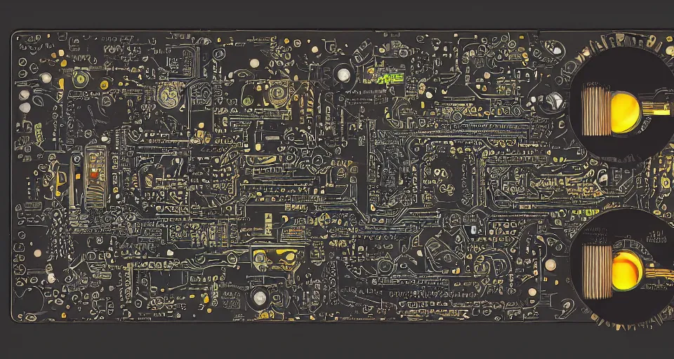 Prompt: product photography framing. digitally painted render of a small square fantasy vacuum - tube motherboard made and powered by crystalline circuitry. trending on artstation. artificer's lab bg. premium print by angus mckie and james gurney. beryllium materials