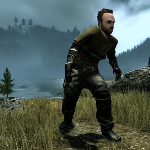 Prompt: Video game Screenshot of Jesse Pinkman in skyrim