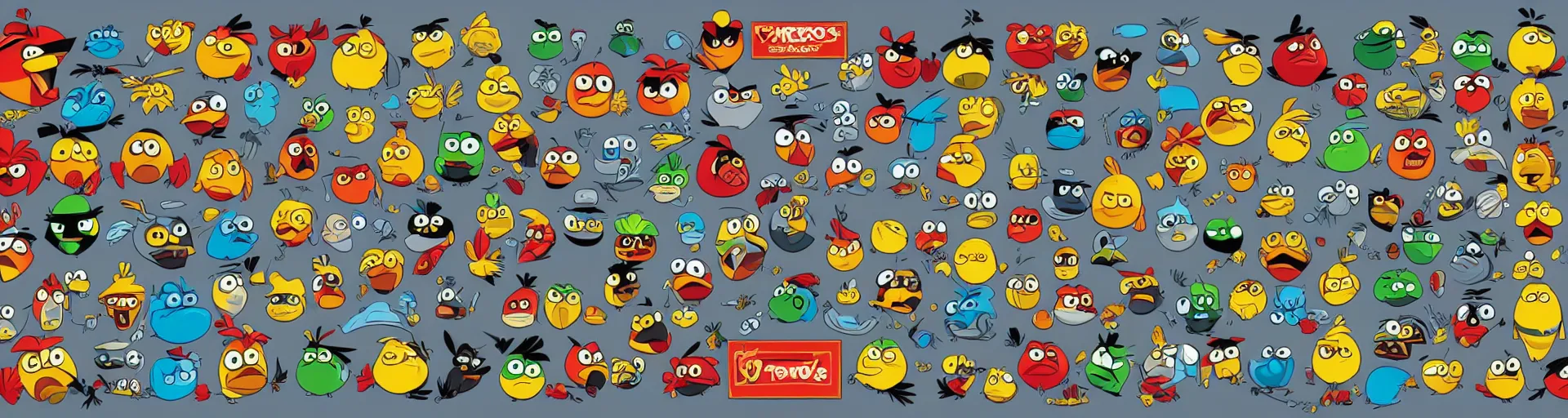 Prompt: a creative grid of vectorized angry birds product logos