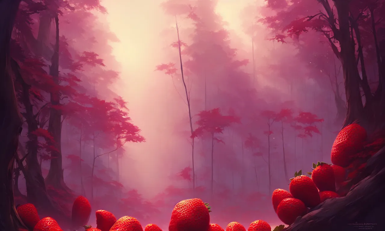 Image similar to Dark forest large strawberries, behance hd by Jesper Ejsing, by RHADS, Makoto Shinkai and Lois van baarle, ilya kuvshinov, rossdraws global illumination