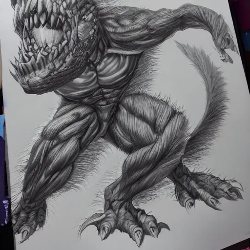 Prompt: a giant monster painted by Yusuke Murata, realistic pencil drawing