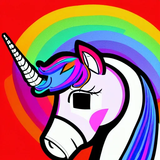 Prompt: Rainbow Robot Unicorn profile picture for social media sites. Limited palette, crisp vector line full body