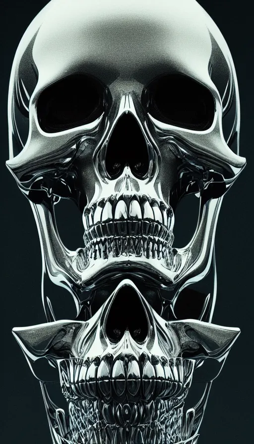 Image similar to portrait of a chrome skull. intricate abstract. intricate artwork. by Tooth Wu, wlop, beeple, dan mumford. octane render, trending on artstation, greg rutkowski very coherent symmetrical artwork. cinematic, hyper realism, high detail, octane render, 8k, depth of field, bokeh. dripping accents