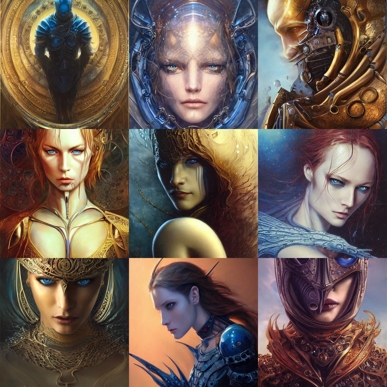 Prompt: realistic detailed painting of a mysterious knight, blue eyes, intricate complexity, golden ratio, Kojima, Amano, Charlie Bowater, Karol Bak, Greg Hildebrandt, Jean Delville, and Mark Brooks, Neo-Gothic, gothic, rich deep colors