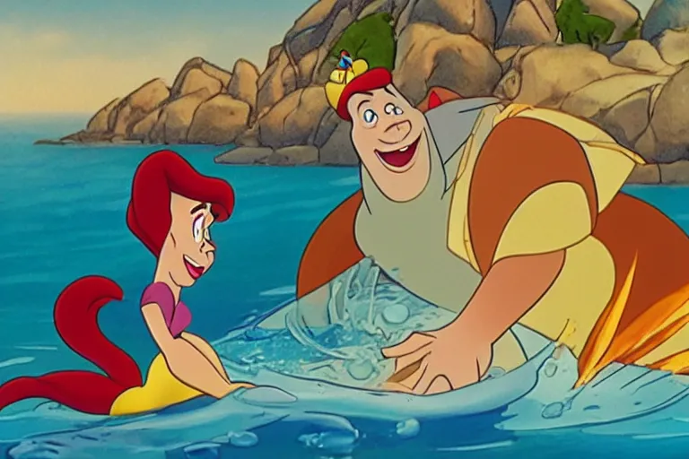 Image similar to still from the animated disney cartoon, little mermaid enlists in the navy