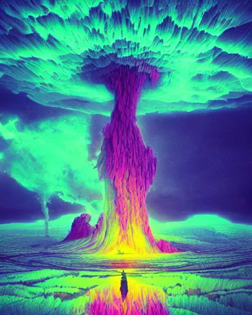 Image similar to mother nature cries out in agony. wide shot, detailed, sharp, 8 k, digital art by beeple. psychedelic colors