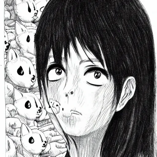 Image similar to “ a detailed portrait of wolfychu drawn by junji ito ”