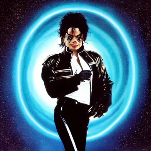 Image similar to michael jackson escaping from a galaxy portal, xscape album cover 2 0 7 7