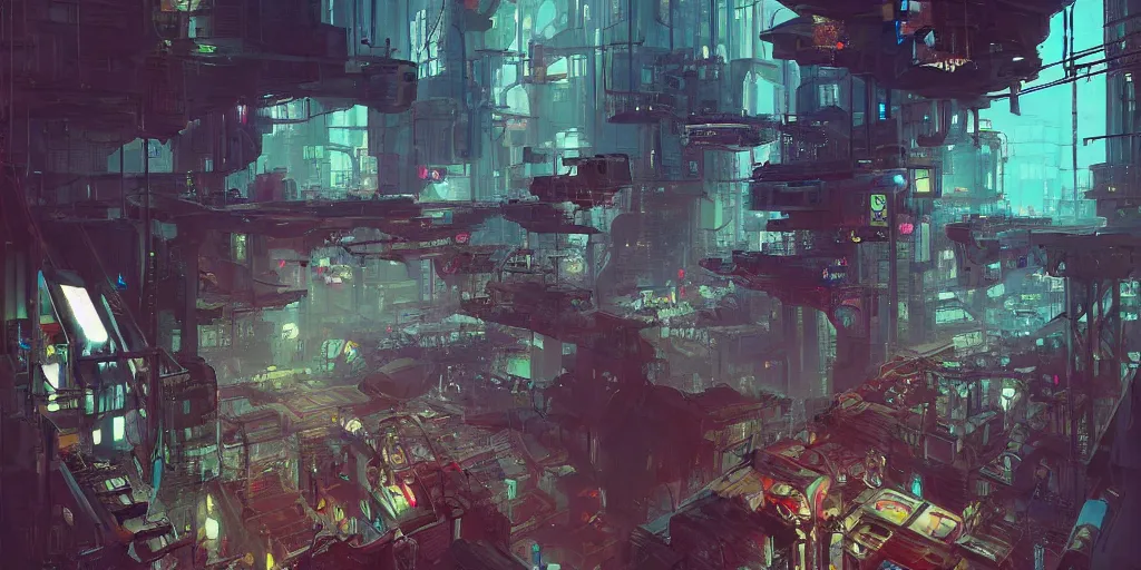 Image similar to concept art of a cyberpunk factory filled with drone workers, grimy, gritty, blade runner 2 0 4 9, trending on artstation, award winning painting, cgi, art by john berkey and anton fadeev and john howe and simon stalenhag