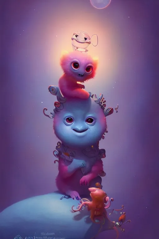 Prompt: a surreal Bioluminescent, cute, creature in a happy world by Daniel Merriam, Trending on Artstation, oil on Canvas by Elena Zhurikhina and Goro Fujita and Charlie Bowater, octane render trending on artstation, 4k, 8k, HD