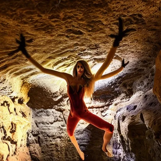 Image similar to beautiful spider girl in a cave