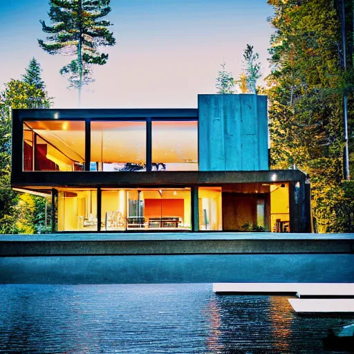 Prompt: Modern luxury lakeside house, abstract