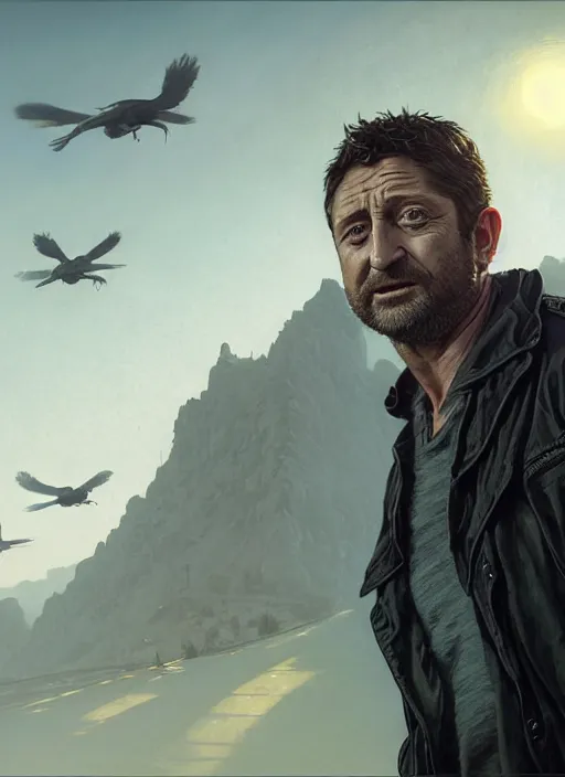 Image similar to Highly detailed portrait of Gerard Butler, in GTA V, Stephen Bliss, unreal engine, fantasy art by Greg Rutkowski, Loish, Rhads, ferdinand knab, Makoto Shinkai and Lois van baarle, ilya kuvshinov, rossdraws, Tom Bagshaw, alphonse mucha, global illumination, radiant light, detailed and intricate environment