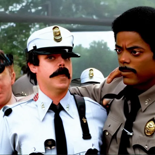 Image similar to a frame from the movie super troopers starring michael jackson