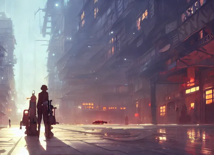 Image similar to concept art of a dieselpunk city, key visual, ambient lighting, highly detailed, digital painting, artstation, concept art, sharp focus, by makoto shinkai and akihiko yoshida and hidari and wlop