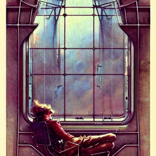 Image similar to ( ( ( ( ( 1 9 5 0 s retro future intricate machine spaceship large window. muted colors. ) ) ) ) ) by jean baptiste monge!!!!!!!!!!!!!!!!!!!!!!!!! chrome red