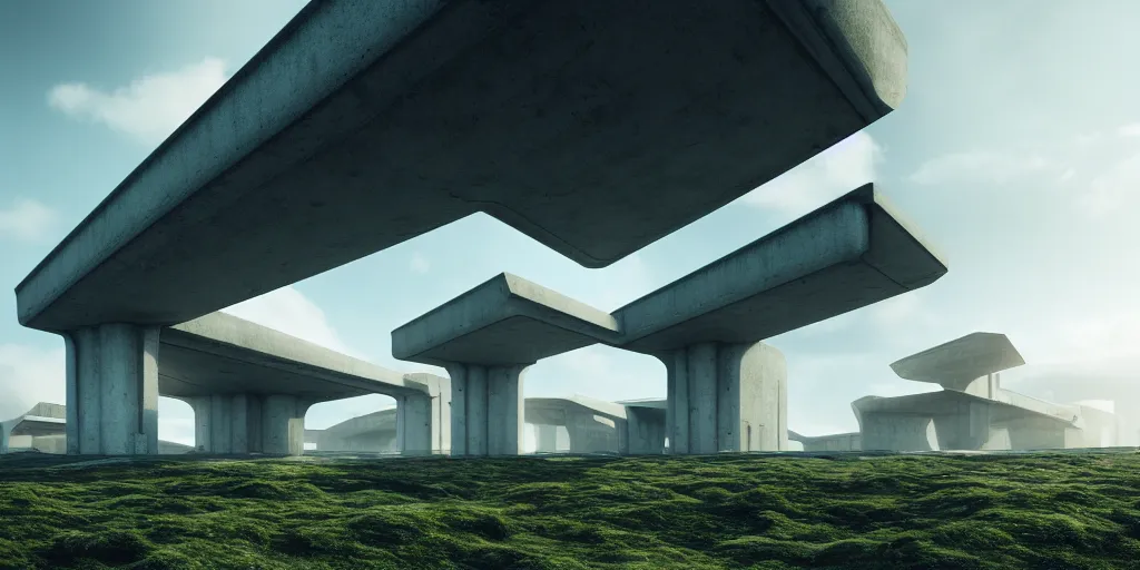 Prompt: sci - fi concrete brutalist architecture in an snowy sprawling nordic landscape, zaha hadid, beksinski, photoreal, highly detailed, 8 k, hd, vray, artstation, trending on behance, cinematic matte painting, extreme detail photo quality, green moss, sunrays, sunset, featured on behance