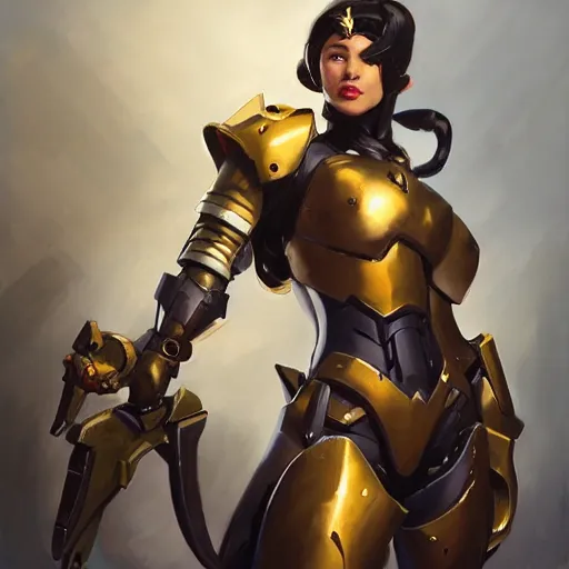 Image similar to greg manchess portrait painting of an armored dark female ironman as overwatch character, medium shot, asymmetrical, profile picture, organic painting, sunny day, matte painting, bold shapes, hard edges, street art, trending on artstation, by huang guangjian, gil elvgren, ruan jia, greg rutkowski, gaston bussiere