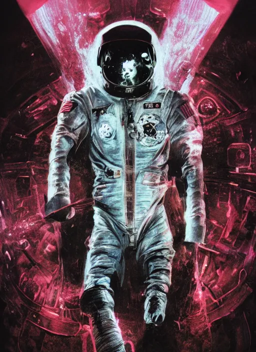 Image similar to astronauts in dark and void underwater - hyperdetailed suit. reflection and dispersion materials. rays and dispersion of light. volumetric light. 5 0 mm, f / 3 2. noise film photo. flash photography. ultra realistic, wide angle. poster by wayne barlowe, hajime sorayama aaron horkey, craig mullins. dark key.