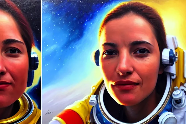 Prompt: ( ( a beautiful 8 k photorealistic masterpiece oil - painting ) ( close up ) and ( zoom out ) ( of ( sanna marin in a space suit ) ( confident world leader ( stoic ) ) ) ( hyperrealism ) ( 1 6 k ) ( trending on artstation )