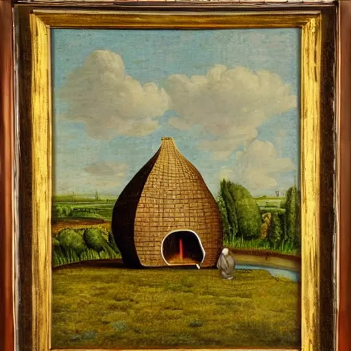 Prompt: house in a giant apple in the style of Arent Arentsz (1585–1631), Dutch landscape painter