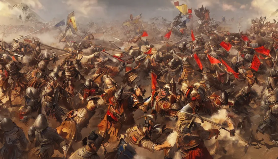 Image similar to fight between and mongols and chinese, artstation