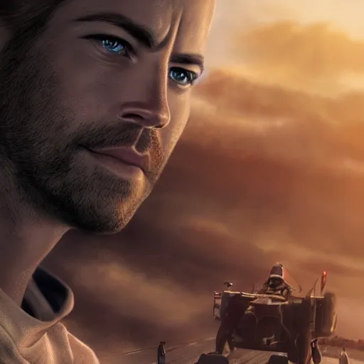 Image similar to paul walker is warching the earth from heaven, amazing digital art, highly detailed, trending on artstation