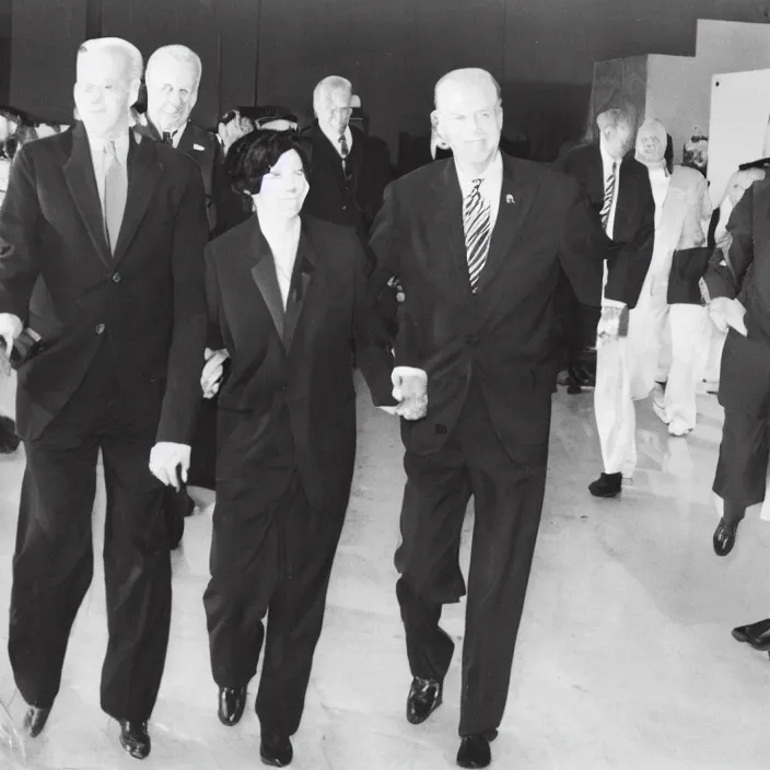 Image similar to Joe Biden walking with Lee Harvey Oswald as walmart