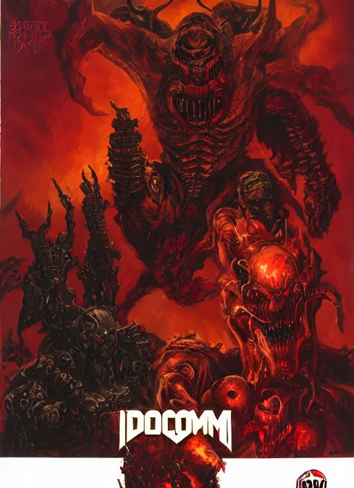 Image similar to ( doom ) box cover featuring hellknight by kenneth scott and idsoftware