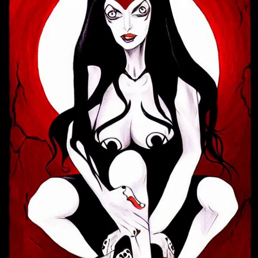 Image similar to a scary drawing of megan fox as morticia addams as death of the endless by junji ito, horror, madness