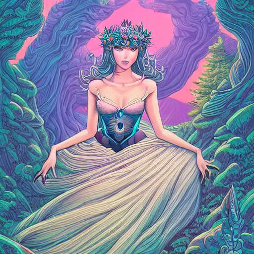 Prompt: ethereal cybernetic princess in the mountains, extremely detailed, sharp focus, wide view, full body shot, smooth, digital illustration, by dan mumford. james jean, by rossdraws, frank franzzeta, sakimichan