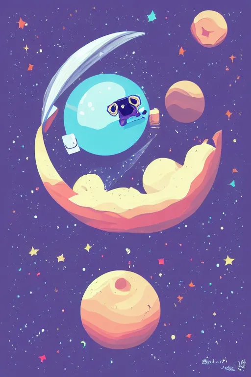 Image similar to planet pug floating in space, art by brian miller, sticker, colorful, illustration, highly detailed, simple, smooth and clean vector curves, no jagged lines, vector art, smooth