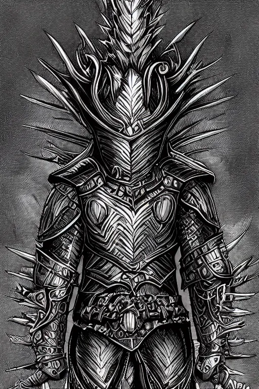 Image similar to thistle armoured warrior, symmetrical, highly detailed, digital art, pointy themed armour, sharp focus, trending on art station, kentaro miura manga art style