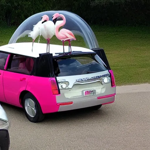 Image similar to car made of flamingo