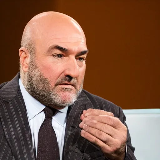 Prompt: beard,Kevin O'Leary investing in a company, in Shark Tank (2016)